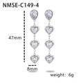 Silver 18K gold-plated stainless steel heart drop earrings with clear zircons - Steel Color White Rhinestone (NMSE-C149-4)
