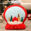 Red crystal ball plush Christmas pillow with embroidered snowy cabin and pine trees - Crystal Ball