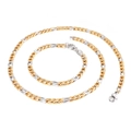 Zweifarbiges Gold und Silber Edelstahl Figaro Kette Halskette und Armband Set im Hip-Hop Stil - Halskette und Armband Set (KS136867-Z)