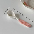 Ceramic dessert spoon with white head and pink polka dot handle, 16cm length - Peach-Long Handle Spoon