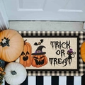 Trick or Treat Halloween doormat featuring orange pumpkins and a black cat with wizard hat - 50*80cm / Pumpkin-07
