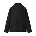 Giacca corta nera doppiopetto da donna con collo alto e trama in lana elegante - XS / Nero