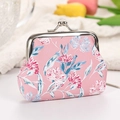 Pink floral clasp coin purse with blue flowers and silver kiss-lock metal closure - Rose Petals