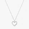 S925 silver heart necklace with pavé crystals and blue infinity symbol detail - S925 Sterling Silver Heart Infinity Necklace / Silver/Blue