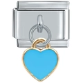 DIY stainless steel charm link with gold heart and blue enamel inlay for bracelets - 0212-blue Heart