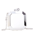 Silver mirror acrylic octagonal clutch with metal bead chain and twin ball clasp - Silver