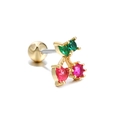 Golden cherry ear stud with red and green cubic zirconia and screw-back ball - Gold Cherry