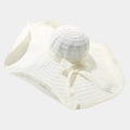 Women's summer wide brim sun hat in beige with decorative ribbon bow and wavy edge - One Size / White Bow