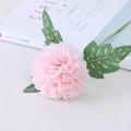 Pink artificial pompon chrysanthemum flower with realistic green leaves and stem decor - Light Pink