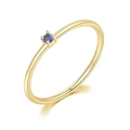 Nahaufnahme eines goldenen Rings mit vierzackig gefasstem blauem Edelstein - Einstellbar Offen / Dunkelblauer Strass