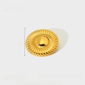 Detailed view of 18k gold plated ribbed round stainless steel brooch with dimensions - NXBE02 (Ribbed Round) / Gold