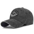 Vintage black washed cotton baseball cap with embroidered military eagle patch - Black