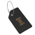 Faux leather luggage tag in black with gold letter I and durable steel wire ring - Letter I