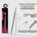 Dual-head stainless steel nail pusher with knurled handle and portable packaging pouch - Double-ended Slanted Scraper Pusher 04