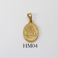 Vintage golden stainless steel oval pendant necklace with cherub relief carving, model HM04 - HM04-Oval Angel / Gold