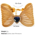 Bracelet en maille d'acier doré orné d'un charmant cœur en strass bleu brillant - Bleu marine