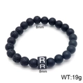 8mm black lava and agate stone beaded bracelet featuring a square letter R charm - Letter R Style (KB122540-Z) / 8mm