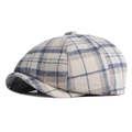 Britische Schirmmütze mit Karomuster in Creme, Blau und Khaki aus weicher Wolle - Einheitsgröße 56-58cm / Wolle-Beige