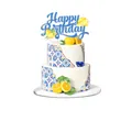 Blue glitter Happy Birthday cake topper with lemon patterns for summer party - Large Cake Topper 1PCS