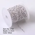 Silver bead chain S760 with 3mm faux pearls and metal beads on a white spool for DIY jewelry - 3+3mm / Silver