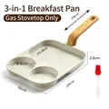 Padella per colazione 3-in-1 antiaderente in pietra maifan beige con manico in legno - Versione Gas + Pennello per Olio / Beige