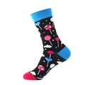 Mid-calf cotton socks in black with colorful lollipop and cloud patterns, blue toe accents - 919 Lollipop