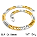 Bicolor Gold und Silber Panzerkette mit Steckverschluss, Abmessungen 710x11mm, 154g - Bicolor Gold (710x11mm)