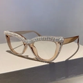 Occhiali da sole cat eye oro champagne con strass bianchi su piedistallo geometrico - Montatura Champagne Lenti Trasparenti