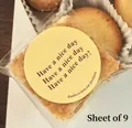 Yellow round bakery sealing stickers with 'Have a nice day' text, 9 labels per sheet - Warm Yellow Stickers (9 Pieces per Sheet)