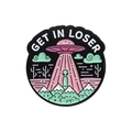 UFO alien enamel pin with GET IN LOSER text and pink spaceship desert scene - UFO Desert Style (QHXZ035)