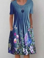 Close-up of floral print dress featuring vertical pleats and colorful butterfly patterns - S / Dress (1950 Printed Series) / Blue