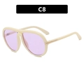 Occhiali da sole aviator crema con lenti viola chiaro e cerniere a T in metallo - Bianco Crema Lente Viola