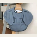 Waterproof grey-blue baby silicone bib with elephant ears and a large crumb catcher - Wings - Big-eared Elephant / One Size