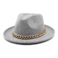 Dettaglio del cappello fedora in lana grigia con catena metallica dorata decorativa - M (56-58cm) / Grigio Melange Chiaro