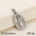 Vintage religious stainless steel medallion necklace with silver Virgin Mary pendant - Steel Medium Oval Miraculous Medal (KP100394-Z)