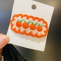 Handmade knitted hair clip featuring orange embroidery and wave pattern on white card - 15# Orange Small Flower