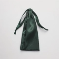 Luxurious dark green satin drawstring pouch with silky finish and matching ribbon closure - Trend Green