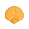 Square shell-shaped yellow snack plate with two compartments and elegant golden rim - Lemon Yellow-Shell Plate