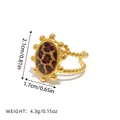 Vintage Ring aus 18K vergoldetem Edelstahl mit ovalem Inlay im Leopardenmuster - Perlenrand runder Leoparden-Stil (A7-6-251007-4)