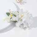 Elegant white floral bridal hair comb with roses and yellow stamens for weddings - FS24-2 White