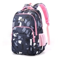 Blue camouflage ergonomic student backpack with pink accents and multiple zip pockets - Dark Blue
