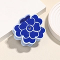 Floral acetate hair claw in deep blue with rhinestone detail and scalloped edges - Blue