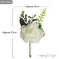 Cream white artificial PE rose boutonniere with green leaves and berries for wedding suits - Cream