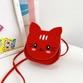 Cute red cartoon cat crossbody bag for children with adjustable strap and 3D ears - Red