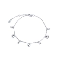 Silver S925 sterling silver chain bracelet with sphere and rectangular charm pendants - Platinum Plated Bead and Rectangle Pendant Bracelet 3.09g