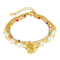 Bracciale multistrato dorato in acciaio con ciondolo a cuore e perline colorate - Oro