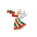 Detailed close-up of golden angel brooch with festive red and green rhinestones - Angel with Trumpet