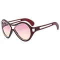 Oversized dark red sunglasses with white inner trim and hollowed temples - Dark Tea Frame Pink Yellow Lens