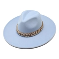 Light blue wide brim fedora hat with a decorative chunky gold metal chain link - M(56-58cm) / Sky Blue