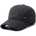 Winter-Baseballkappe für Herren aus grauem Wollstoff mit warmem Fleecefutter und Ohrenschutz - Verstellbar / Grau (RABIT Stil)